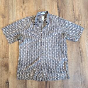 VTG Burma Bibas Men Medium Button Up Shirt Brown Retro 70's Style‎ Western Disco